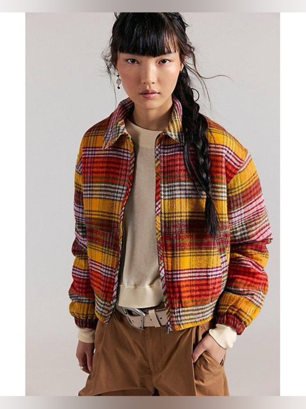 Free People Birdie Flannel Plaid Track Jacket Small